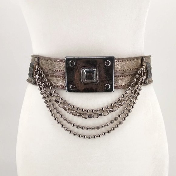 Streets Ahead Accessories - STREETS AHEAD Wide Leather Chain Leaf Waist Belt